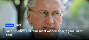 VPRO podcast promotional image featuring a portrait of Jaap Scholten discussing the war in Ukraine.
