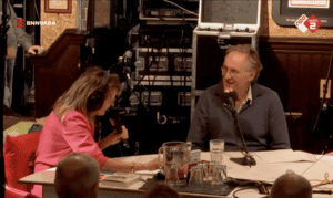 Protect Ukraine co-founder Jaap Scholten during a live radio interview at the BNNVARA.broadcasting studio.