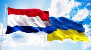 AI-generated image showing the Dutch and Ukrainian flags side by side, symbolizing solidarity and support.