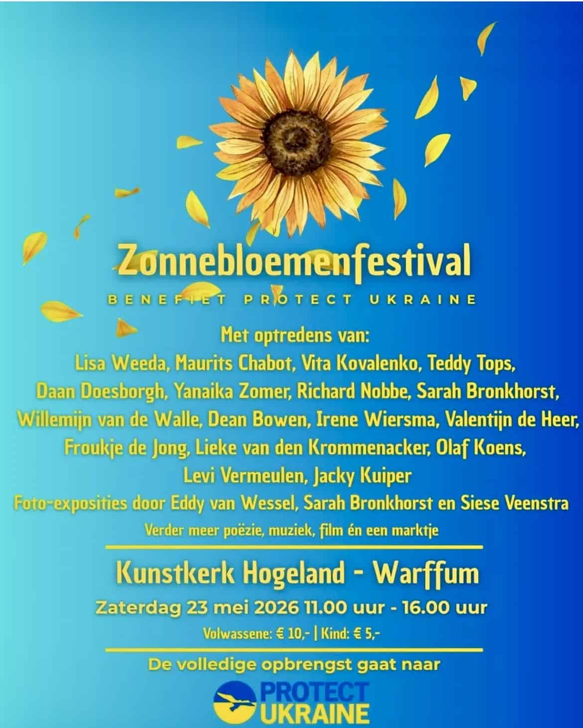 Sunflower Festival benefit for Protect Ukraine. 23 May 2026, Kunstkerk Hogeland in Warffum
